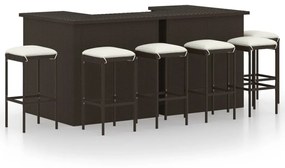 Set da bar da giardino 8 pz con cuscini in polyrattan marrone