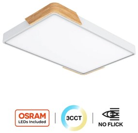 Plafoniera LED Rettangolare 30W CCT, 60x40cm, Legno/Bianco Colore Bianco Variabile CCT