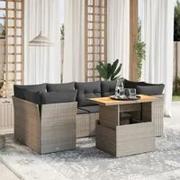 Set Divani da Giardino 7 pz con Cuscini Grigio in Polyrattan 3270689