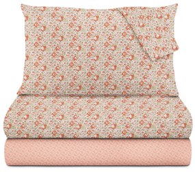 Completo letto matrimoniale cotone fiori corallo Golden