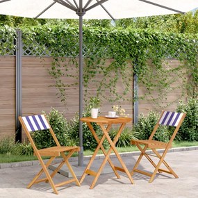 Set Da Bistrot 3pz Blu E Bianco İn Tessuto E Legno Massello /