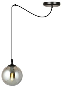 Sospensione 1 Luce Ginevra In Acciaio Nero Con Cavo Lungo E Vetro Fumè