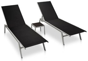Lettini Prendisole 2 Pz Con Tavolo İn Acciaio E Textilene Nero /