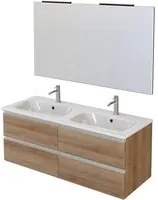 Mobile Bagno Sospeso 120 cm Doppio Lavabo e Specchio Bonussi Fenice Rovere Farnia