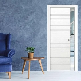 Porta interna scorrevole Mast Incisa in legno laccato colore bianco, L 90 x H 210 cm, apertura reversibile