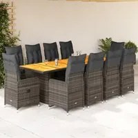 Set Bistr da Giardino 11 pz con Cuscini in Polyrattan Grigio 3277294