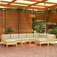 Set Divani da Giardino 9 pz con Cuscini Crema in Massello di Pino 3096707