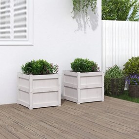 Fioriere Da Giardino 2 Pz Bianche İn Legno Massello Di Pino /
