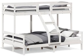Letto A Castello 90x200/140x200cm Bianco Legno Massello Di Pino /