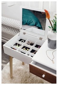 Tavolino da toilette bianco con specchio, portagioie e sgabello Beauty - Bonami Essentials