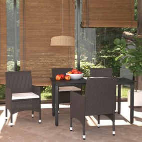 Set Da Pranzo Per Giardino 5 Pz Con Cuscini Polyrattan Marrone /