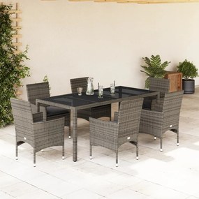 Set da pranzo da giardino 7 pz con cuscini polyrattan e vetro