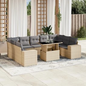 Set divano da giardino 10 pz con cuscini beige in polyrattan