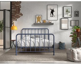 Letto singolo blu in metallo con rete 140x200 cm BRONXX - Vipack
