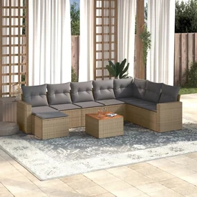 Set divano da giardino 10 pz con cuscini beige misto polyrattan