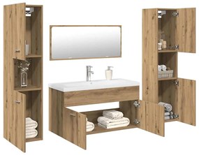 Set Mobili Da Bagno 5 Pz Rovere Artigianale Legno Multistrato /