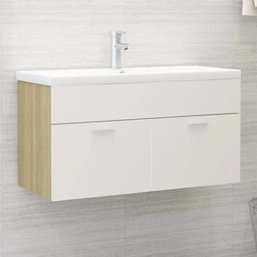 Mobile Da Bagno Con Lavabo Bianco E Rovere Sonoma İn Truciolato /