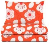 Completo letto singolo corallo fiori bianchi