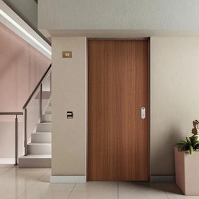Porta blindata DI.BI. Puck L 90 x H 210 cm in melaminico noce/bianco, apertura spingere a sinistra, falso telaio incluso