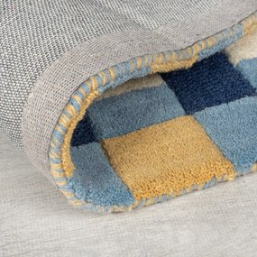 Tappeto blu in lana tessuto a mano 160x230 cm Kai Wool Border - Flair Rugs