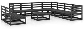 Set divani da giardino 10 pz nero in legno massello di pino