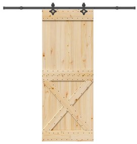 Porta Scorrevole Con Set Hardware 90x210 Cm Legno Massello Pino /