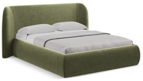 Letto matrimoniale imbottito verde con vano contenitore con griglia 180x200 cm Hauke - Makamii