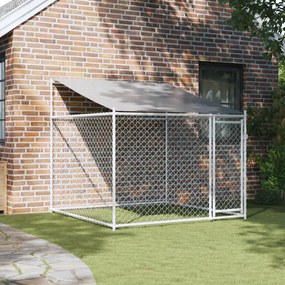 Gabbia cani con tetto e porta grigia 2x2x2 m in acciaio zincato