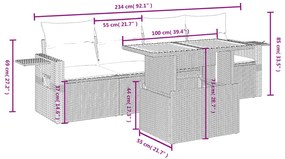 Set divani da giardino 5 pz con cuscini in polyrattan nero