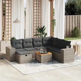 Set divano da giardino 8 pz con cuscini grigio in polyrattan