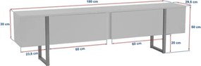 Mobile TV Da Terra 180 Cm A 2 Ante Effetto Travertino E Piedini Oro Serena
