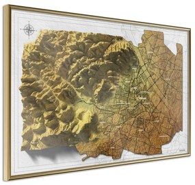 Poster  Raised Relief Map: Vienna  Cornice Quadri Cornice d'oro, Larghezza x Altezza Home decor 90x60