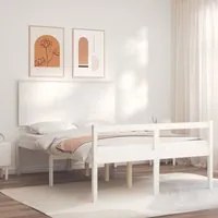 Giroletto con Testiera Bianco 140x200 cm in Legno Massello 3195482