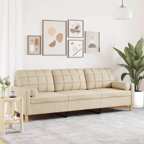 Divano A 3 Posti Con Cuscini Crema 210 Cm İn Tessuto /