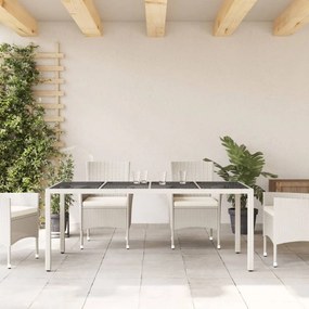 Tavolo giardino piano in vetro bianco 190x90x75 cm polyrattan