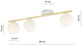 Plafoniera Contemporanea 3 Luci Achille In Acciaio Oro E Sfere Vetro Bianco