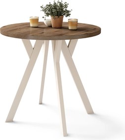 ALMO 80 Noce Elegante/gambe beige - TAVOLO ROTONDO CON GAMBE A Y LOFT/INDUSTRIALE PER CUCINA SOGGIORNO O SALA DA PRANZO