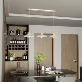 Sospensione Nordica Ishtar 3 Luci In Legno E Acciaio Bianco