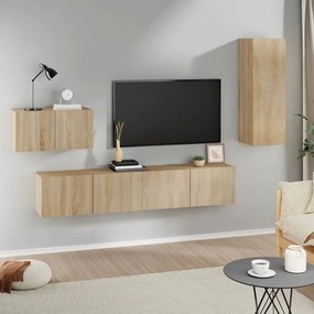 Set Di Mobili Porta Tv 4 Pz Rovere Sonoma İn Legno Multistrato /