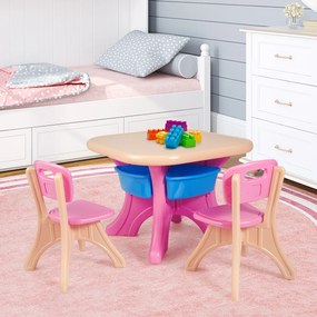Costway Set Tavolo e sedie per bambini con capacità di peso 80kg, contenitore smontabile 70x70x50cm, Colorato