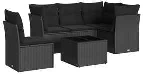 Set divano da giardino 6 pz con cuscini nero in polyrattan