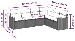 Set Divano da Giardino 6 pz con Cuscini Nero in Polyrattan