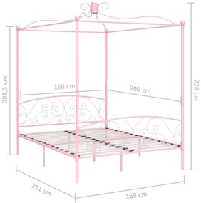 Letto a Baldacchino Rosa in Metallo 160x200 cm