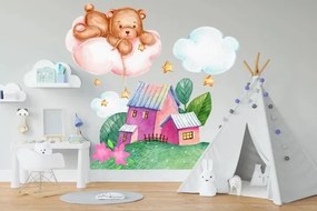 Adesivo murale per bambini casa delle fate e orsacchiotto 100 x 200 cm