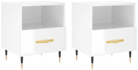 Comodini 2 pz Bianco Lucido 40x35x47,5 cm in Legno Multistrato