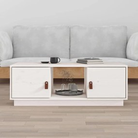 Tavolino da salotto bianco 100x50x35 cm legno massello di pino