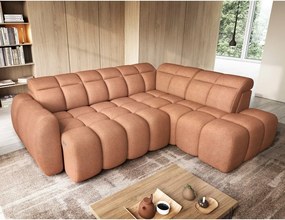 Divano angolare color salmone allungabile/con contenitore (con penisola a destra/a L) e rivestimento in bouclé Falconn – ELTAP