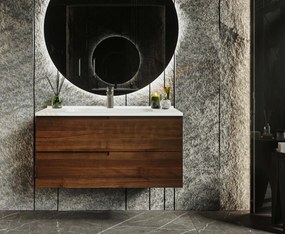 Mobile bagno noce 90x46 Sorrento due cassetti con maniglia sinistra e lavabo in ceramica