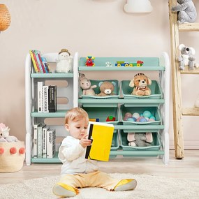 Costway Organizer per giocattoli con scatole per bambini, Scaffale multilivello in plastica con libreria Verde