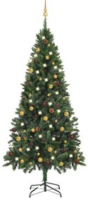 Albero di Natale Preilluminato con Palline Verde, Albero di Natale Preilluminato con Palline Verde 180 cm